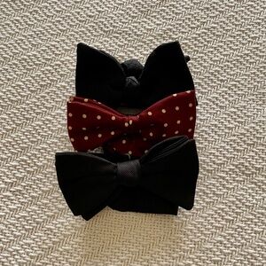 Vintage Bow Ties. Silk Designer Neckwear. Two Black, One Wine Polka Dot